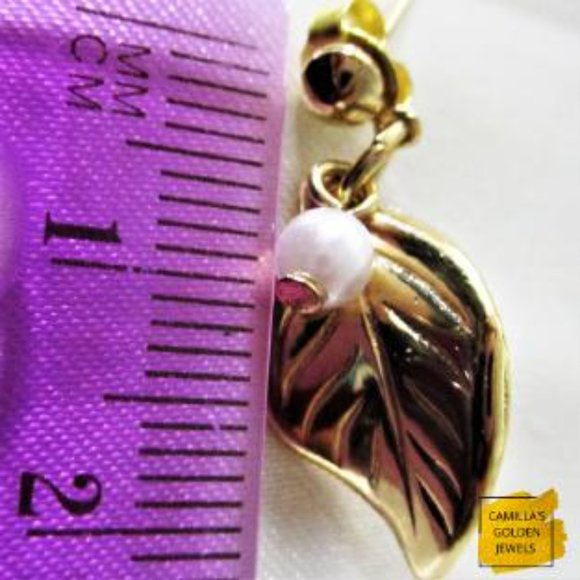 Pearl Leaf Droplet Earrings - Picture 6 of 6